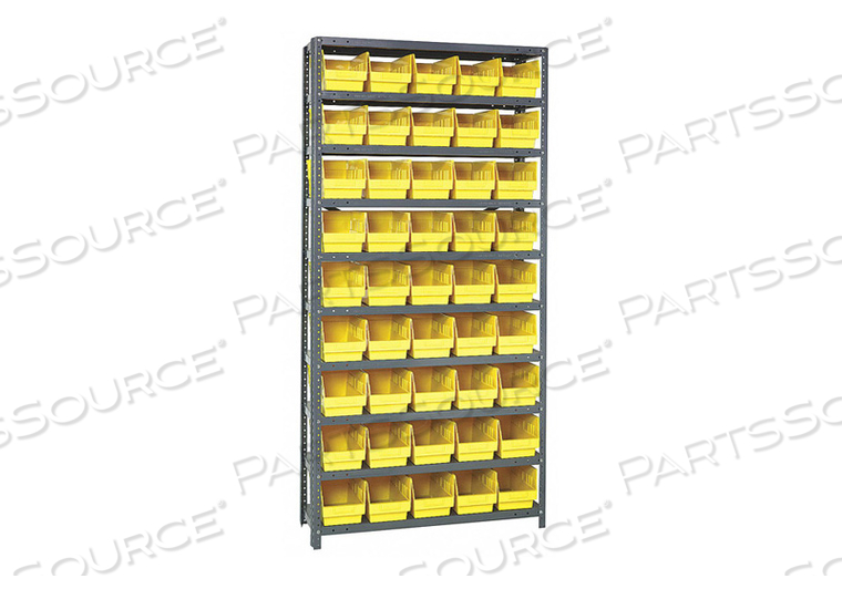 1275-202 STEEL SHELVING WITH 45 6"H SHELF BINS YELLOW, 36X12X75-10 SHELVES by Quantum Storage Systems 1275-202 STEEL SHELVING WITH 45 6"H SHELF BINS YELLOW, 36X12X75-10 SHELVES by Quantum Storage Systems
