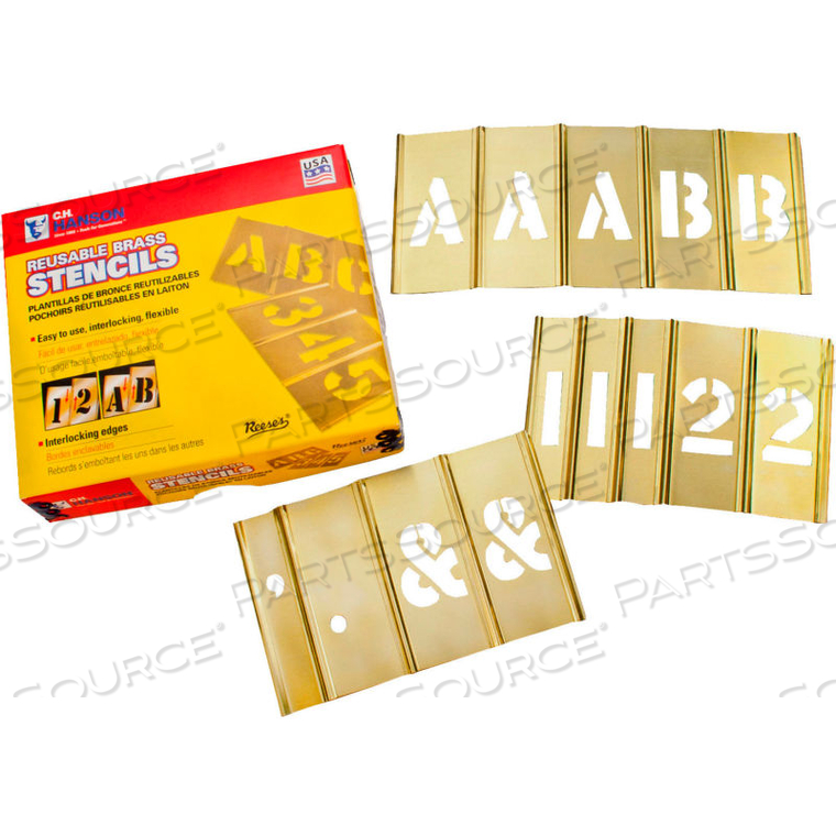 5" BRASS INTERLOCKING STENCIL LETTERS AND NUMBERS, 92 PIECE SET 