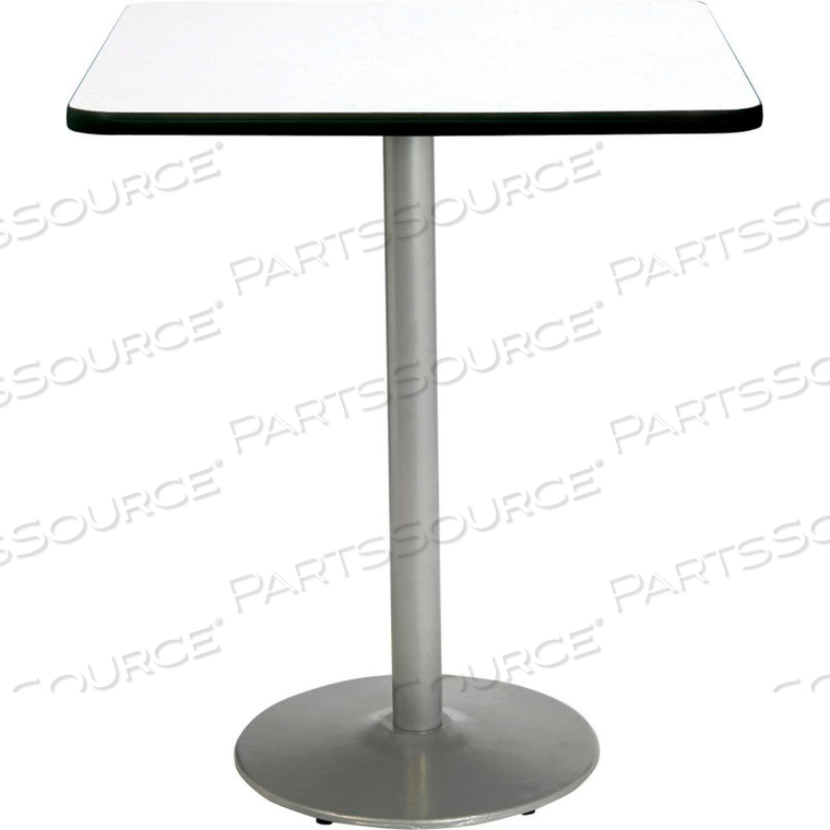 42"W SQUARE BISTRO TABLE - CRISP LINEN TOP, ROUND SILVER BASE 