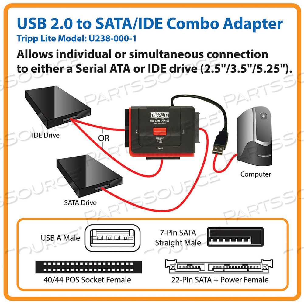 USB 2.0 HI-SPEED TO SERIAL ATA SATA & IDE ADAPTER 2.5/3.5/5.25 by Tripp Lite USB 2.0 HI-SPEED TO SERIAL ATA SATA & IDE ADAPTER 2.5/3.5/5.25 by Tripp Lite