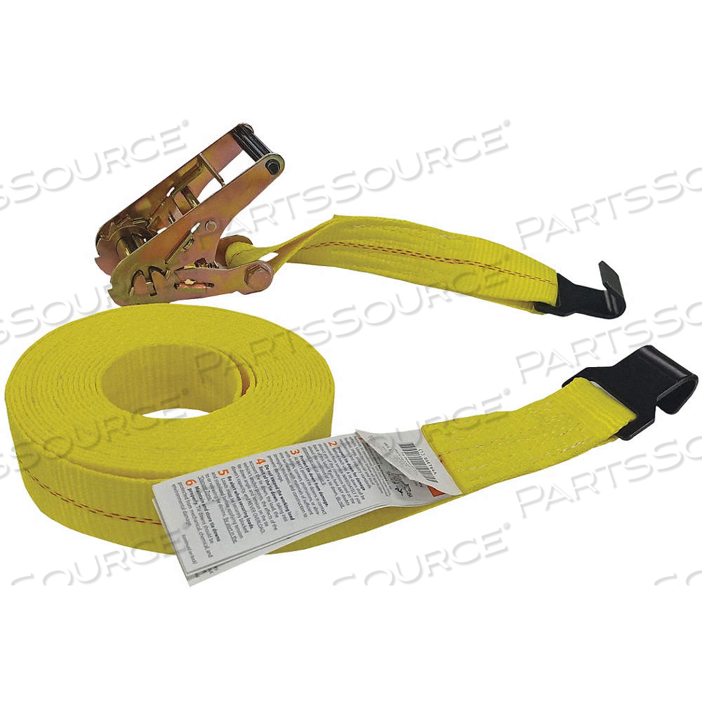 TIE DOWN STRAP, RATCHET, FLAT-HOOK, GEN PURPOSE, 2 IN WD, 1,600 LB WLL, YELLOW, 27 FT LG by Approved Vendor TIE DOWN STRAP, RATCHET, FLAT-HOOK, GEN PURPOSE, 2 IN WD, 1,600 LB WLL, YELLOW, 27 FT LG by Approved Vendor