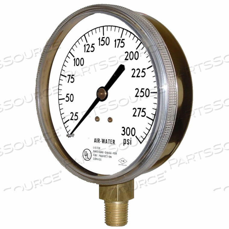 3.5" SPRINKLER WATER PRESSURE GAUGE, 1/4" NPT, 0/300 PSI, LOWER MOUNT by PIC Gauges