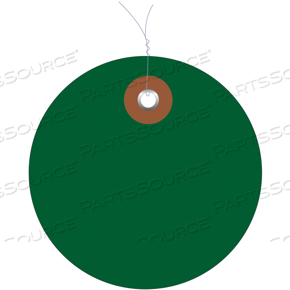 PLASTIC CIRCLE TAGS, PRE-WIRED, 2", GREEN, 100/EACH by BOX Partners (Box Acquisitions, LLC)