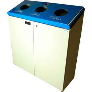 FREE STANDING THREE STREAM RECYCLING STATION, BLUE AND GRAY FINISH, by Frost Products Ltd FREE STANDING THREE STREAM RECYCLING STATION, BLUE AND GRAY FINISH, by Frost Products Ltd