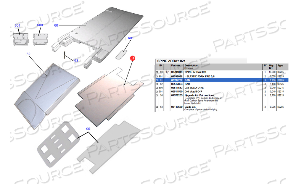 PAD, CUSHION, SPINE COIL, FOR USE WITH: FOR MRI SCANNER by Siemens Medical Solutions PAD, CUSHION, SPINE COIL, FOR USE WITH: FOR MRI SCANNER by Siemens Medical Solutions