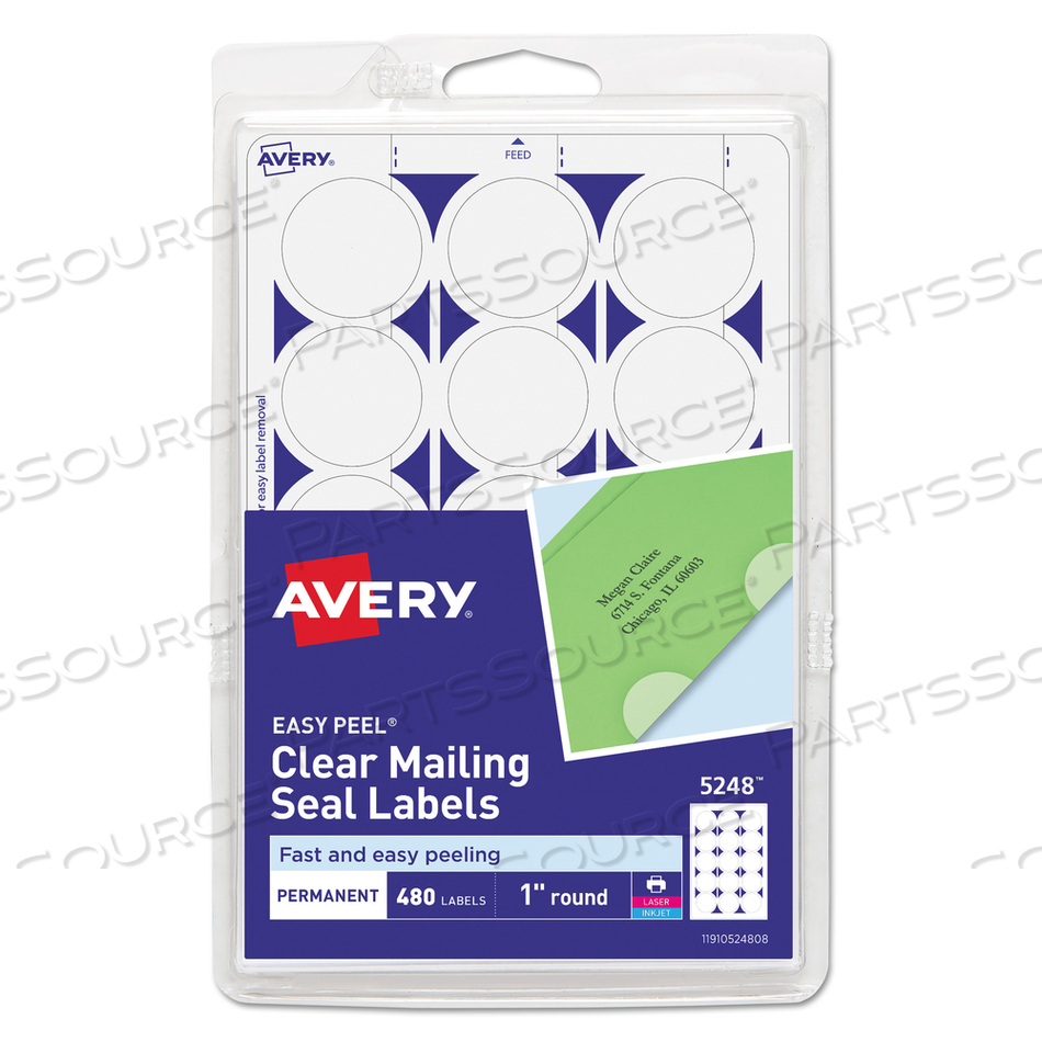 PRINTABLE MAILING SEALS, 1" DIA, CLEAR, 15/SHEET, 32 SHEETS/PACK, (5248) by Avery PRINTABLE MAILING SEALS, 1" DIA, CLEAR, 15/SHEET, 32 SHEETS/PACK, (5248) by Avery