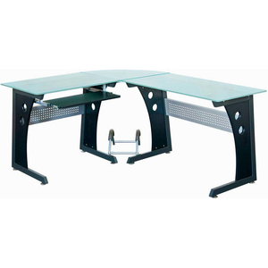 TECHNI MOBILI L-SHAPED TEMPERED GLASS TOP COMPUTER DESK WITH PULL OUT KEYBOARD PANEL, GRAPHITE by Rta Products LLC