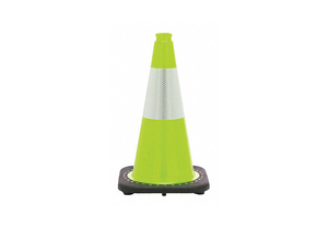 TRAFFIC CONE, NOT APPROVED FOR ROADWAY USE, REFLECTIVE, GRIP TOP WITH BLACK BASE, 18 IN CONE HT, PVC by JBC Safety Plastic, Inc.