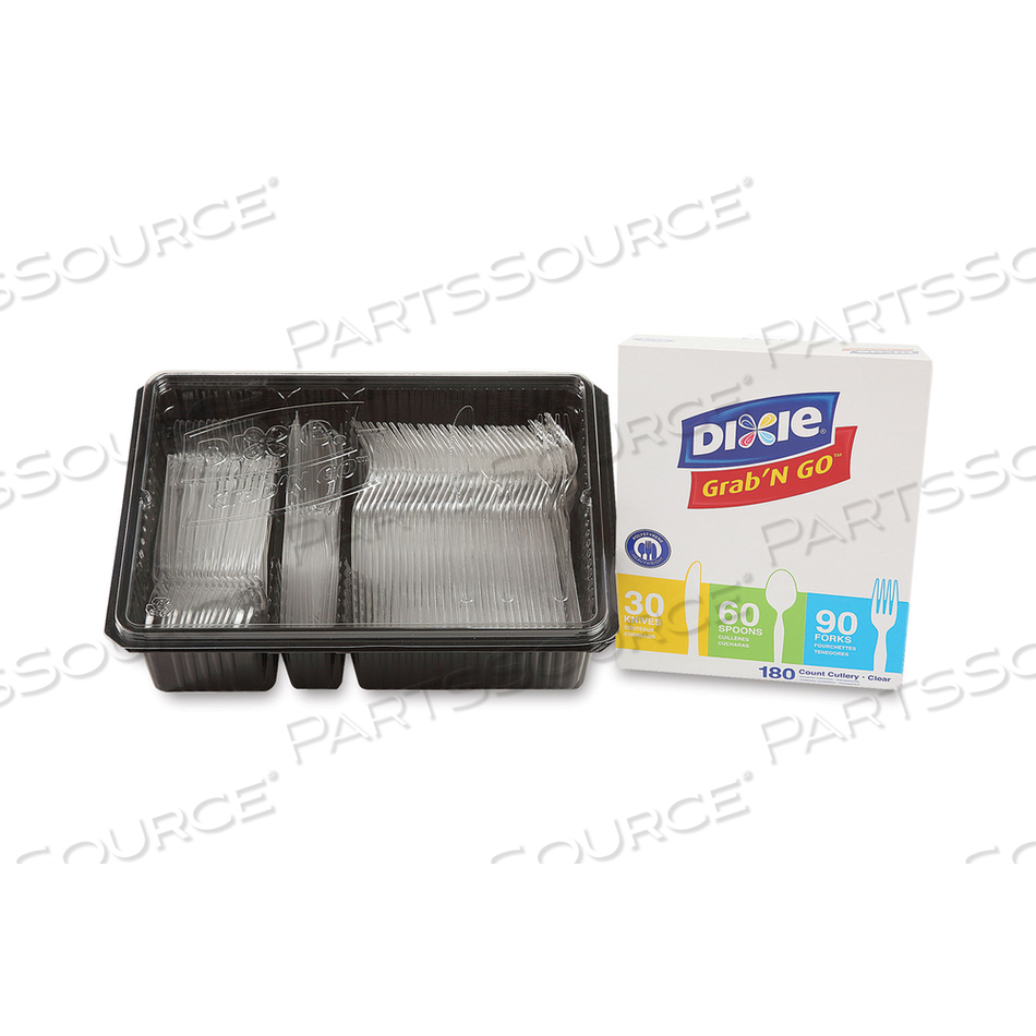 COMBO PACK, TRAY WITH CLEAR PLASTIC UTENSILS, 90 FORKS, 30 KNIVES, 60 SPOONS by Dixie