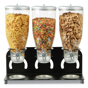 HEAVY DUTY METAL CEREAL TRIPLE DISPENSER, 60 OZ, 18.5 X 5.93 X 17.25, BLACK/CLEAR by Mind Reader