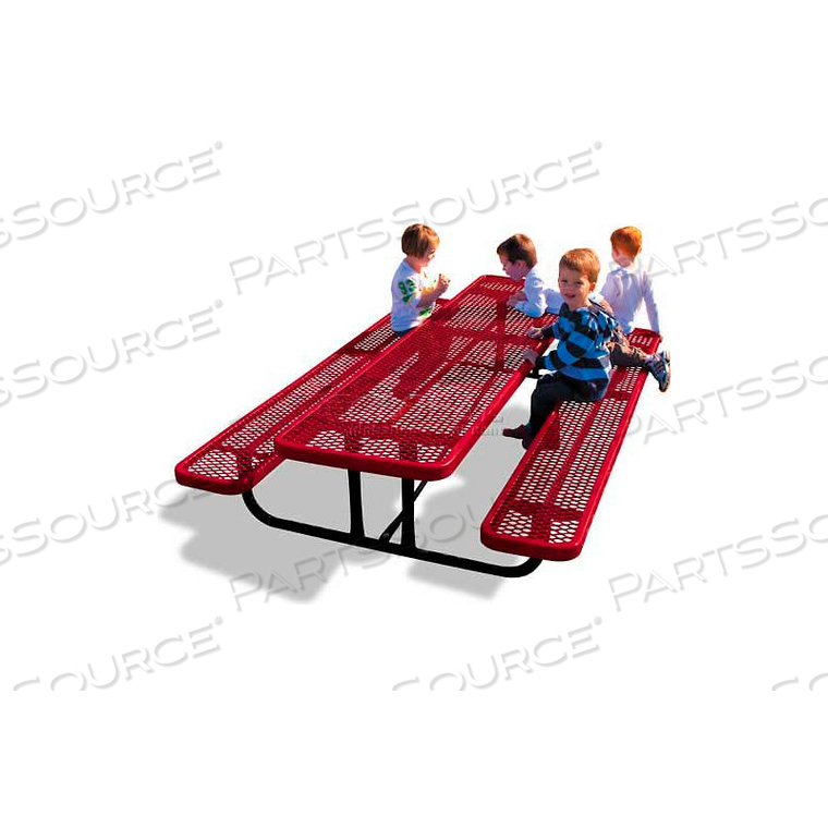 8' RECTANGULAR CHILD'S PICNIC TABLE, EXPANDED METAL, RED 