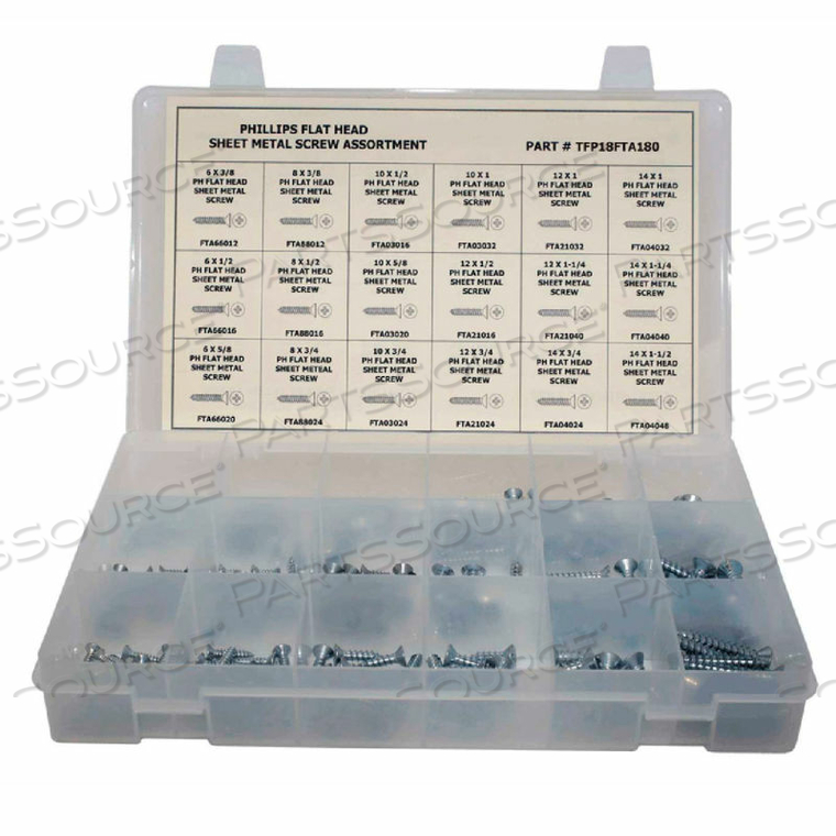275 PIECE SHEET METAL SCREW ASSORTMENT - #6 TO #14 - PHILLIPS FLAT HEAD - STEEL - ZINC PLATED by Titan Fasteners