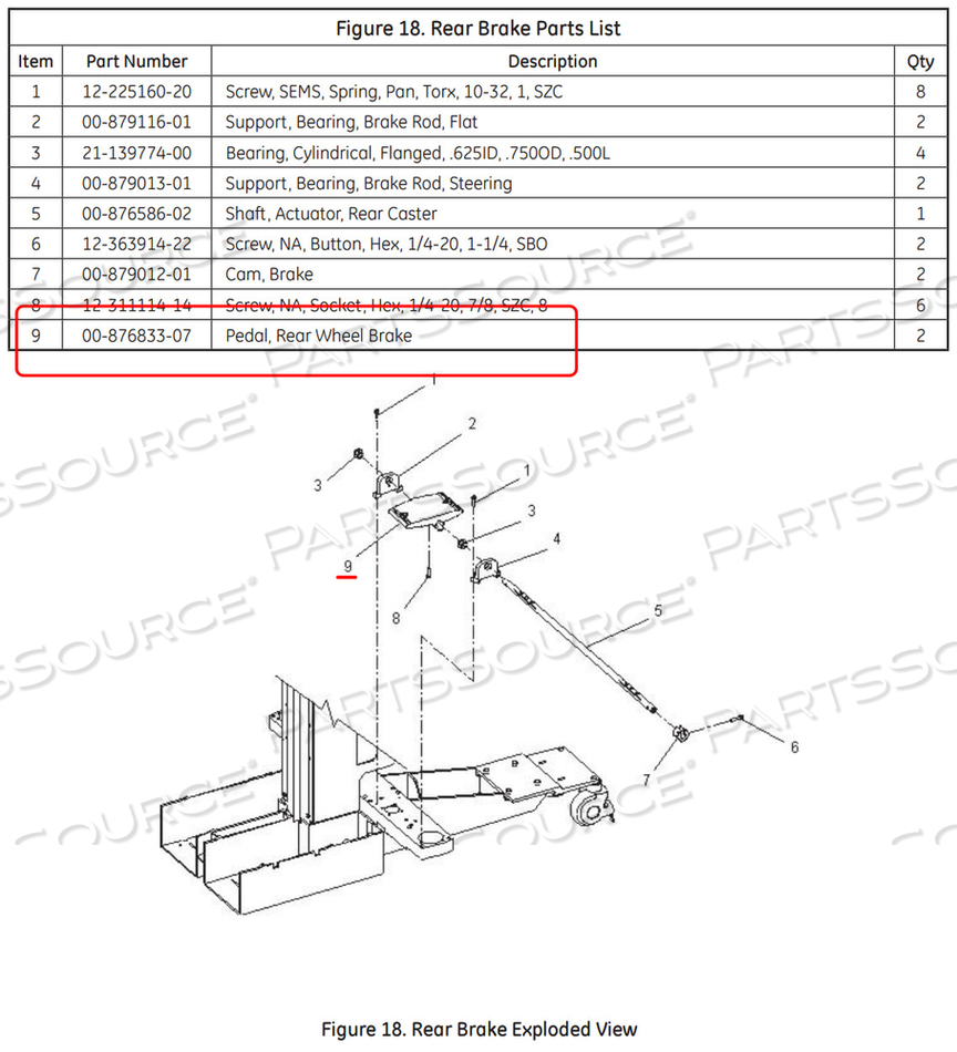 REAR WHEEL BRAKE PEDAL by OEC Medical Systems (GE Healthcare)