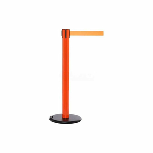 ROLLERSAFETY 300 RETRACTABLE BELT BARRIER, 40" ORANGE POST, 15' BLACK/YELLOW DIAGONAL STRIPE BELT by Queue Solutions LLC