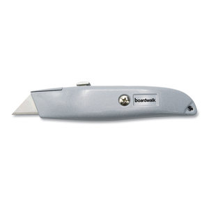 RETRACTABLE METAL UTILITY KNIFE, RETRACTABLE, 6" DIE-CAST HANDLE, GRAY by Boardwalk