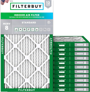 PLEATED HVAC FURNACE AIR FILTER, MERV 8, 10X25X1, PACKAGE OF 12 by Filterbuy, Inc.