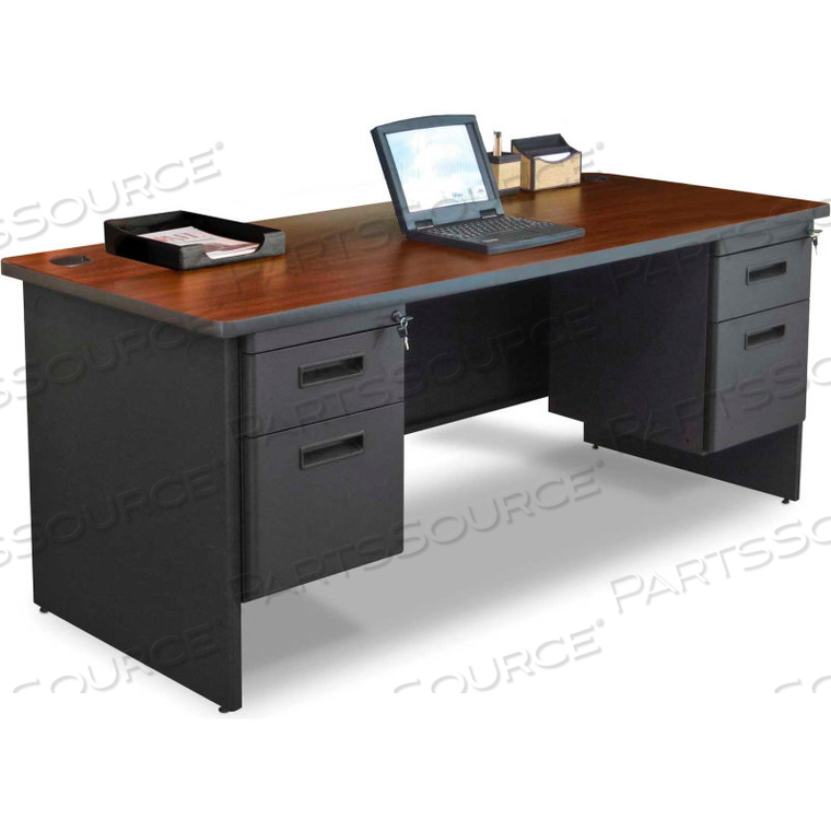 STEEL DESK - DOUBLE PEDESTAL - 72" X 30" - MAHOGANY - PRONTO SERIES 