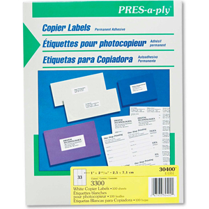 PRES-A-PLY COPIER LABELS, 1 X 2-3/4, WHITE, 3300/BOX by Avery