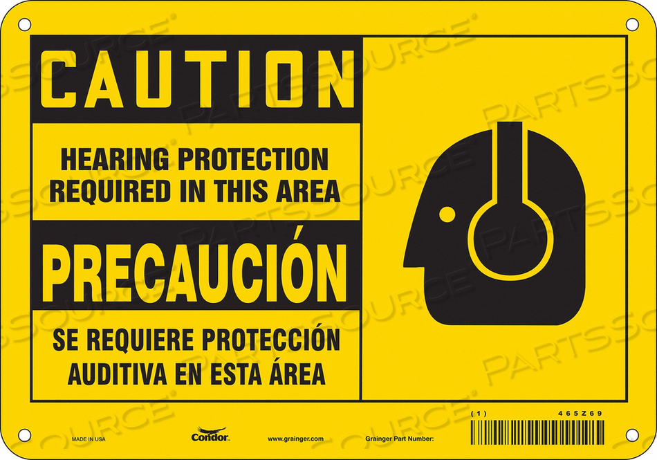 SAFETY SIGN, VERTICAL RECTANGLE, NUMBER OF PRINTED SIDES 1, ENGLISH, SPANISH, SIGN FORMAT TRADITIONAL OSHA, SIGN LEGEND HEARING PROTECTION R by Condor