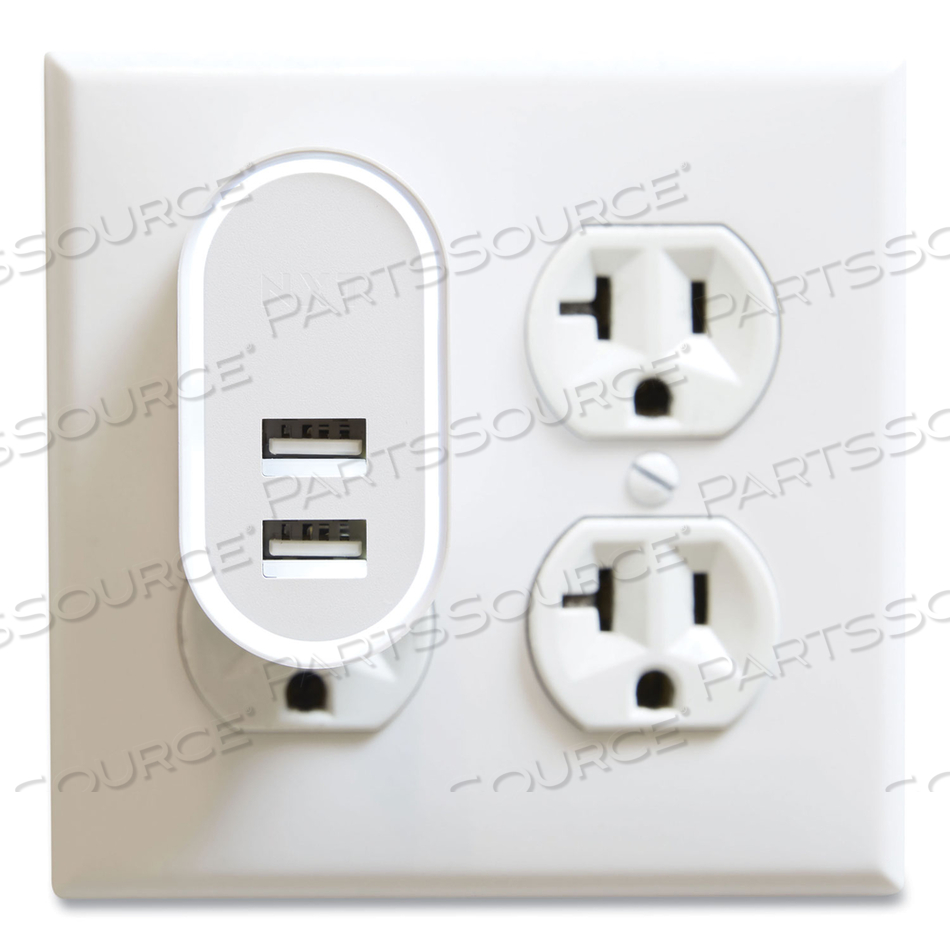 WALL CHARGER, TWO USB-A PORTS, WHITE 