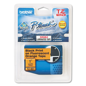 TZ STANDARD ADHESIVE LAMINATED LABELING TAPE, 1" X 16.4 FT, BLACK ON FLUORESCENT ORANGE by Brother TZ STANDARD ADHESIVE LAMINATED LABELING TAPE, 1" X 16.4 FT, BLACK ON FLUORESCENT ORANGE by Brother