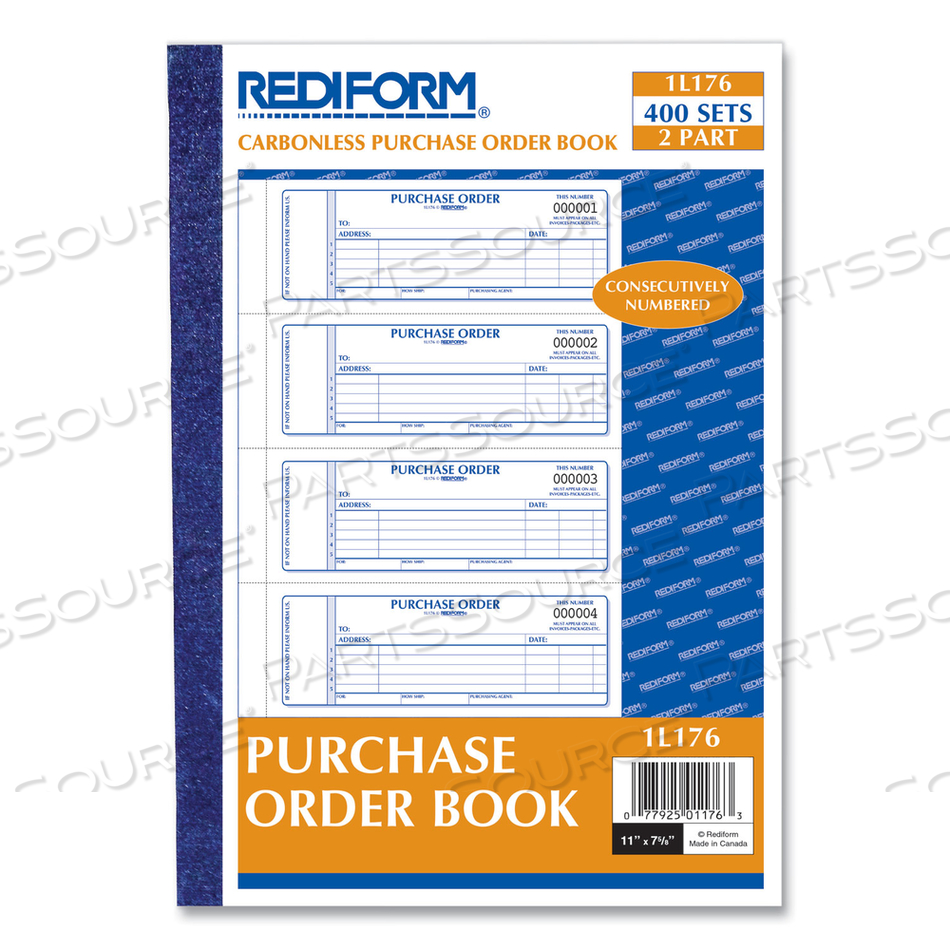 PURCHASE ORDER BOOK, 5 LINES, TWO-PART CARBONLESS, 7 X 2.75, 4 FORMS/SHEET, 400 FORMS TOTAL by Rediform PURCHASE ORDER BOOK, 5 LINES, TWO-PART CARBONLESS, 7 X 2.75, 4 FORMS/SHEET, 400 FORMS TOTAL by Rediform