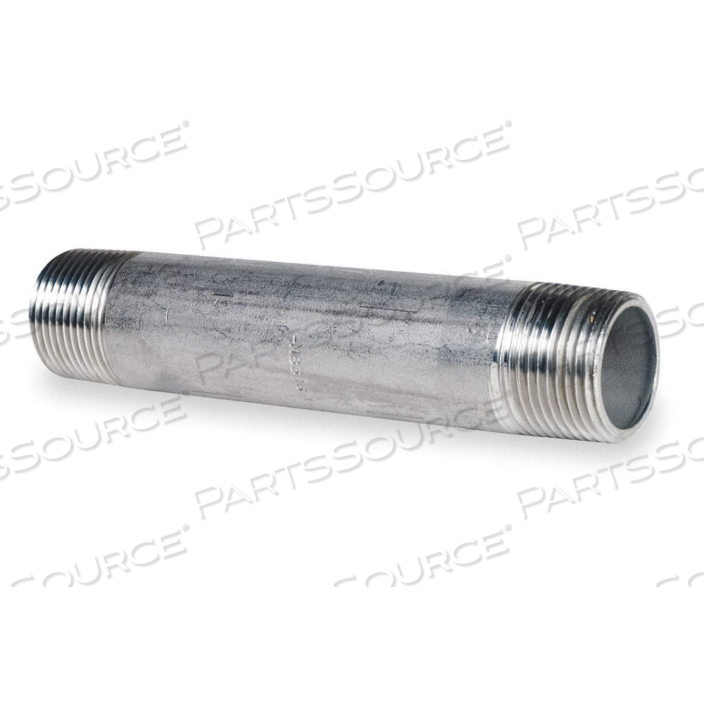 NIPPLE, 304 STAINLESS STEEL, 3/4 IN NOMINAL PIPE SIZE, 8 IN OVERALL LG, THREADED ON BOTH ENDS by Approved Vendor