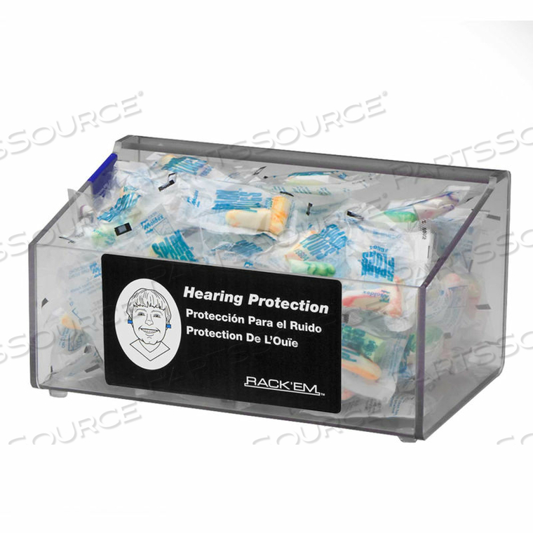 CLEAR ACRYLIC FOAM EAR PLUG DISPENSER WITH NO LID, 9"L by Horizon Mfg Enterprises, Inc