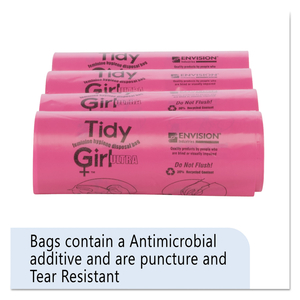 FEMININE HYGIENE SANITARY DISPOSAL BAGS, 4" X 10", NATURAL, 150 BAGS/ROLL, 4 ROLLS/CARTON by Tidy Girl