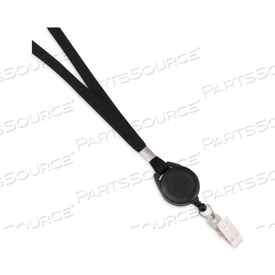 LANYARDS WITH RETRACTABLE ID REELS, METAL CLIP FASTENER, 34" LONG, BLACK by Advantus
