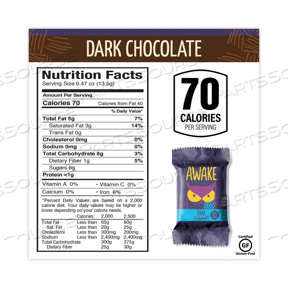 CAFFEINATED DARK CHOCOLATE BITES, 0.46 OZ BARS, 50 BARS/BOX 