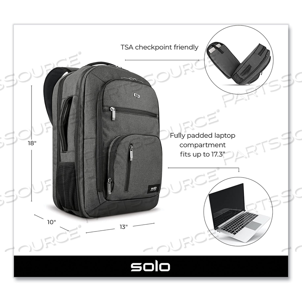 GRAND TRAVEL TSA BACKPACK, 17.3�, 11.88 X 7 X 19, DARK GRAY by Solo