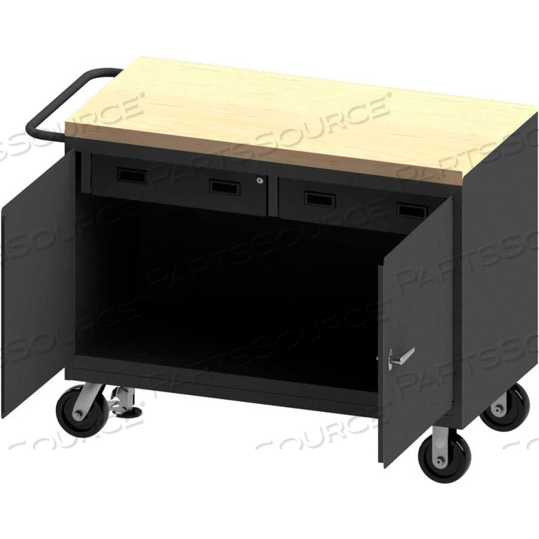 MOBILE BENCH CABINET - MAPLE TOP, LOCKING DOOR, 2 DRAWERS & FLOOR LOCK - 54-1/8X24-1/4X37-3/4 