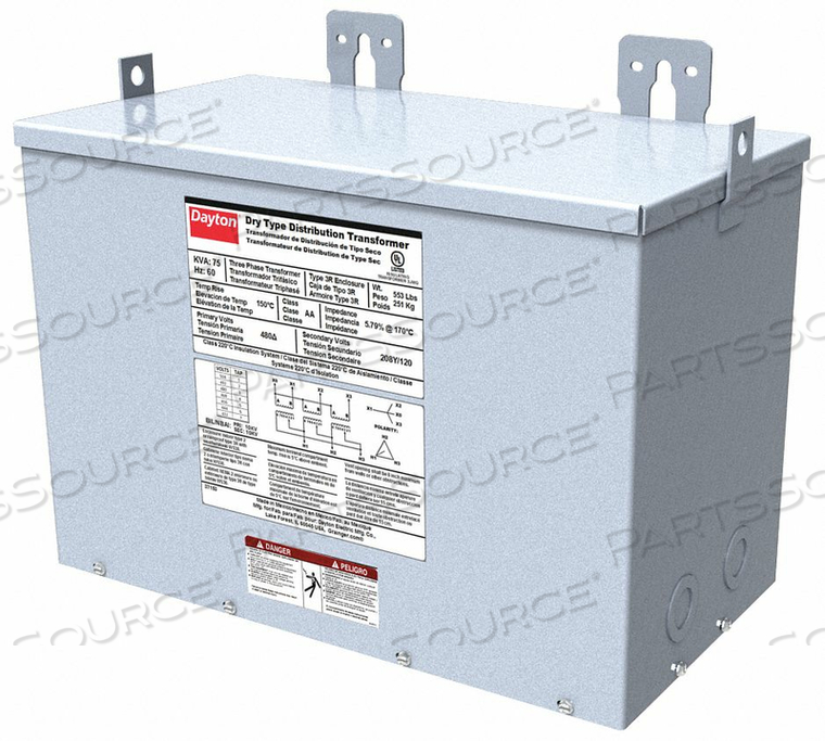 THREE PHASE TRANSFORMER 9KVA 480V by DAYTON ELECTRIC MANUFACTURING CO
