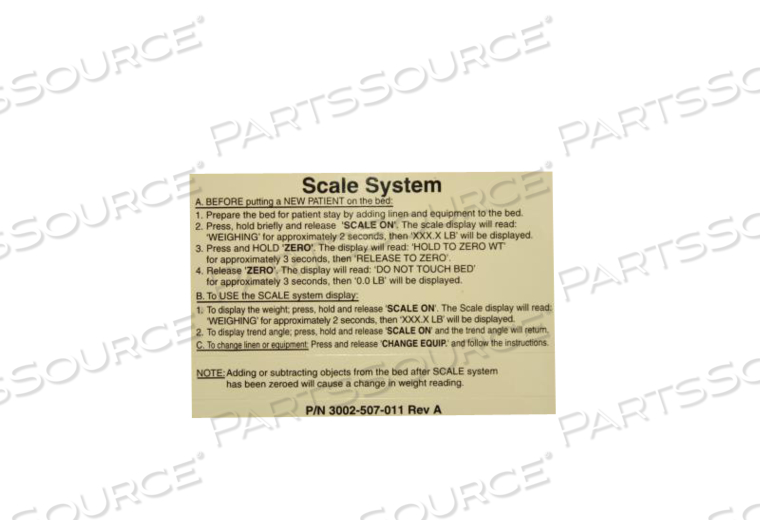 SCALE LABEL, LID FOR FOOT BOARD ASSEMBLY by Stryker Medical