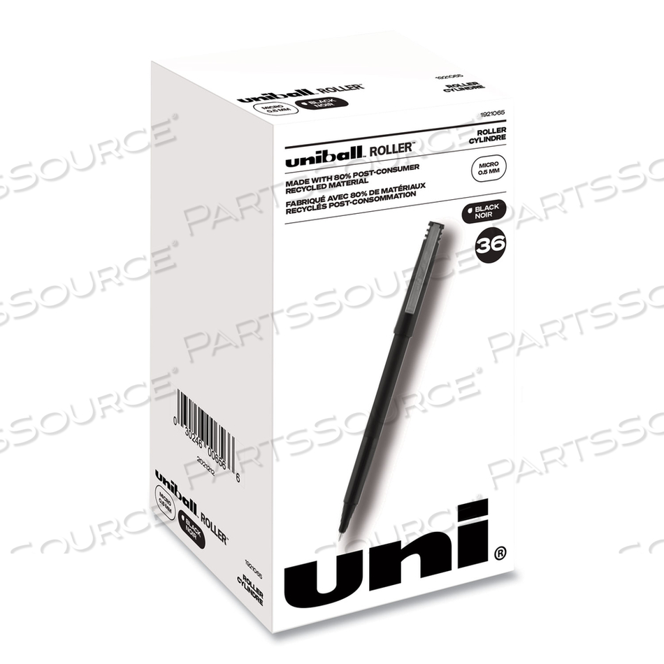ROLLER BALL PEN, STICK, MICRO 0.5 MM, BLACK INK, BLACK MATTE BARREL by Uni-Ball