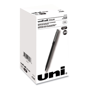 ROLLER BALL PEN, STICK, MICRO 0.5 MM, BLACK INK, BLACK MATTE BARREL, 36/PACK by Uni-Ball