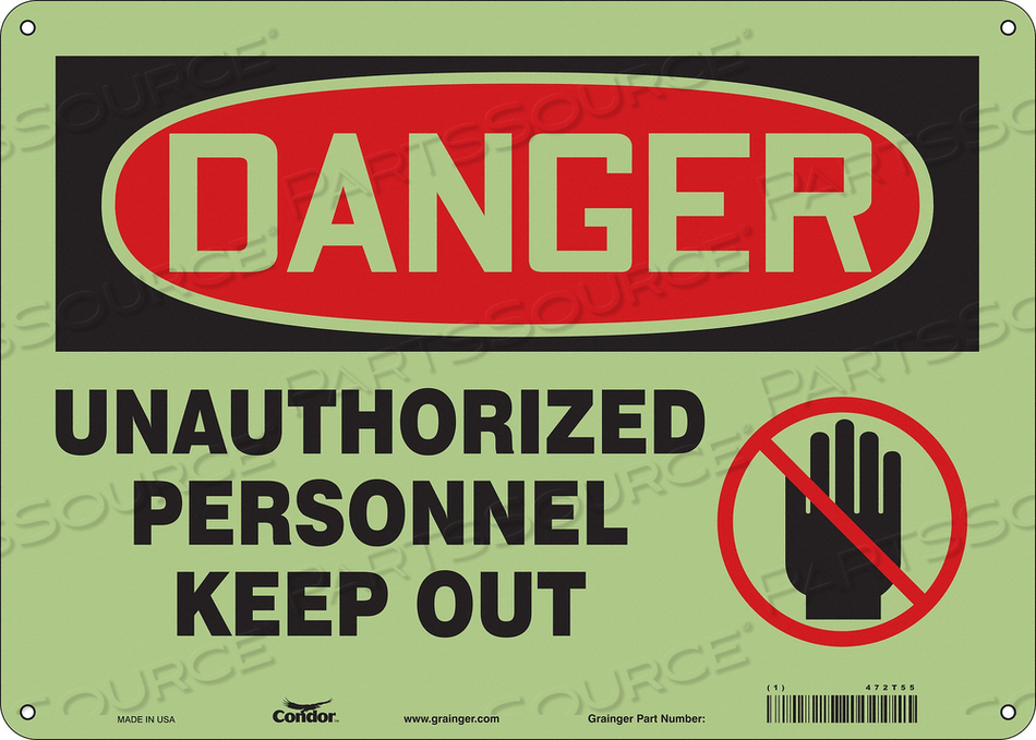 SAFETY SIGN, HORIZONTAL RECTANGLE, NUMBER OF PRINTED SIDES 1, ENGLISH, SIGN FORMAT TRADITIONAL OSHA, SIGN LEGEND UNAUTHORIZED PERSONNEL KEEP by Condor