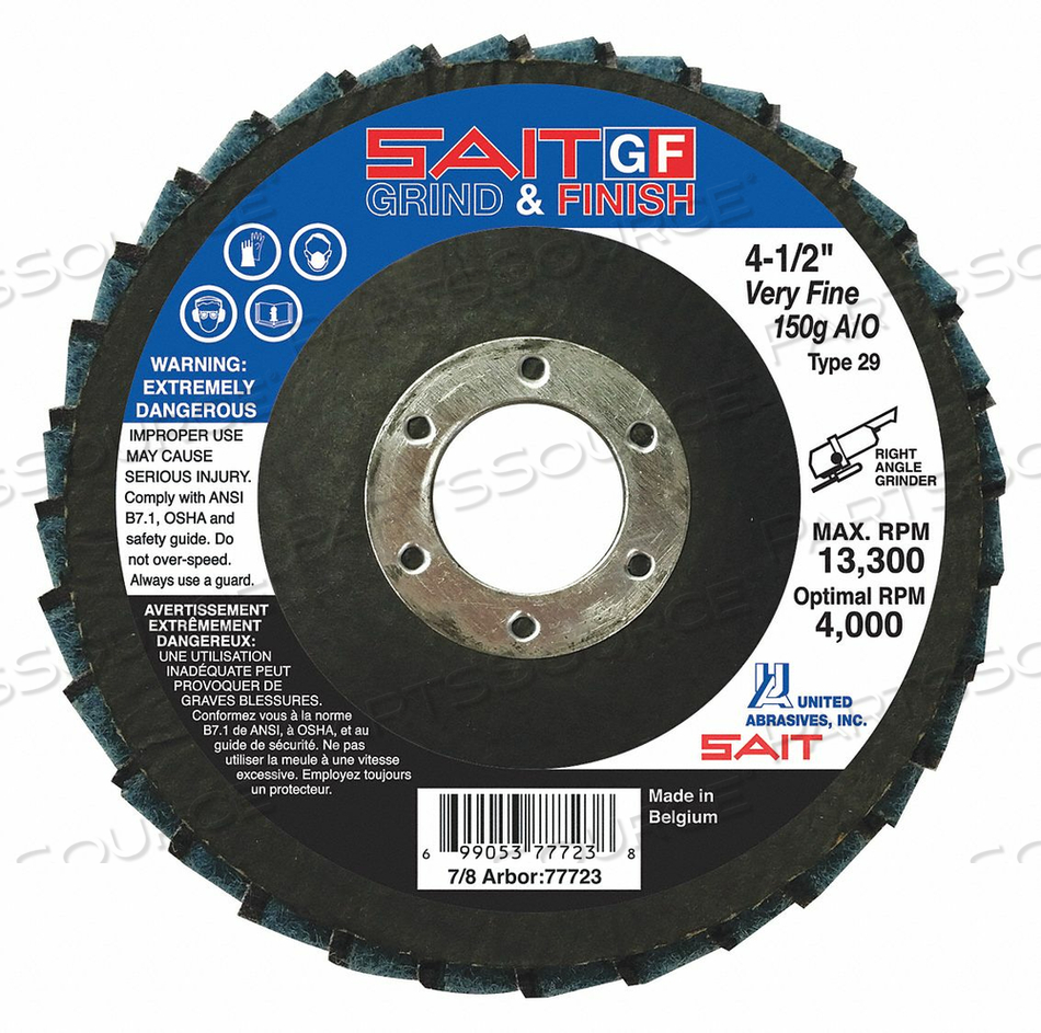 GRIND/FINISH FLAP DISC T29 4-1/2 " X 7/8" 60 GRIT COATED & NON-WOVEN by United Abrasives-Sait