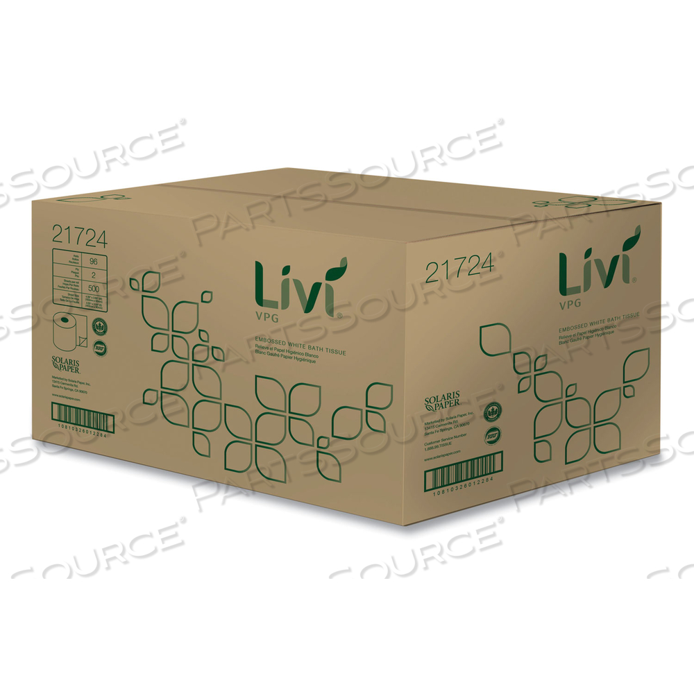 BATH TISSUE, 2-PLY, WHITE, 500 SHEETS, 96 ROLLS/CARTON by Livi