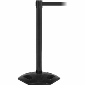 WEATHERMASTER 300 RETRACTABLE BELT BARRIER, 40" BLACK POST, 16' BLUE BELT by Queue Solutions LLC