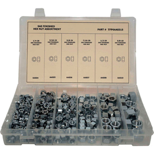 315 PIECE FINISHED HEX NUT ASSORTMENT - 1/4" TO 5/8" - GRADE 2 - FINE THREAD - STEEL - ZINC by Titan Fasteners