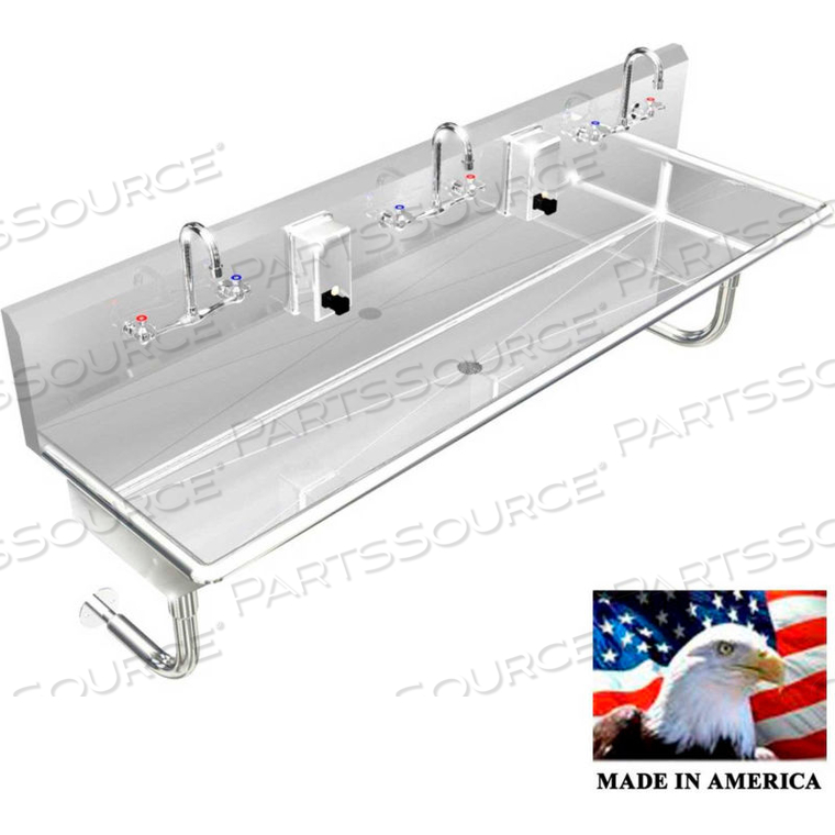 STAINLESS STEEL SINK, 3 STATION W/MANUAL FAUCETS, ROUND LEGS 60"L X 20"W X 8"D by Best Sheet Metal, Inc.