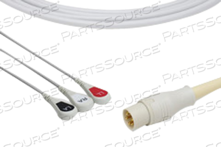 CAS MED COMPATIBLE DIRECT-CONNECT ECG CABLE 3 LEADS SNAP BAG OF 1 