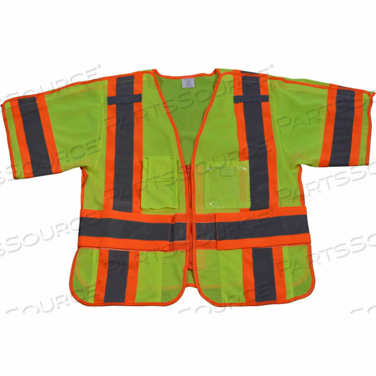 5-POINT BREAKAWAY PUBLIC SAFETY VEST, ANSI CLASS 3, POLYESTER MESH, LIME/ORANGE, 2XL-5XL 