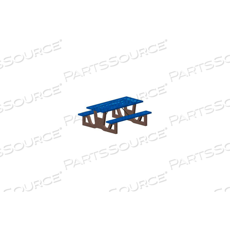 72" GRAY CONCRETE TABLE FRAME W/ BLUE STEEL MESH SEAT & TOP by Petersen Manufacturing Co. Inc.