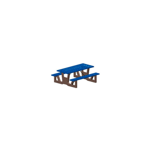 72" GRAY CONCRETE TABLE FRAME W/ BLUE STEEL MESH SEAT & TOP by Petersen Manufacturing Co. Inc.