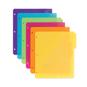 THREE-RING BINDER POLY INDEX DIVIDERS WITH POCKET, 9.75 X 11.25, ASSORTED COLORS, 30/BOX by Smead