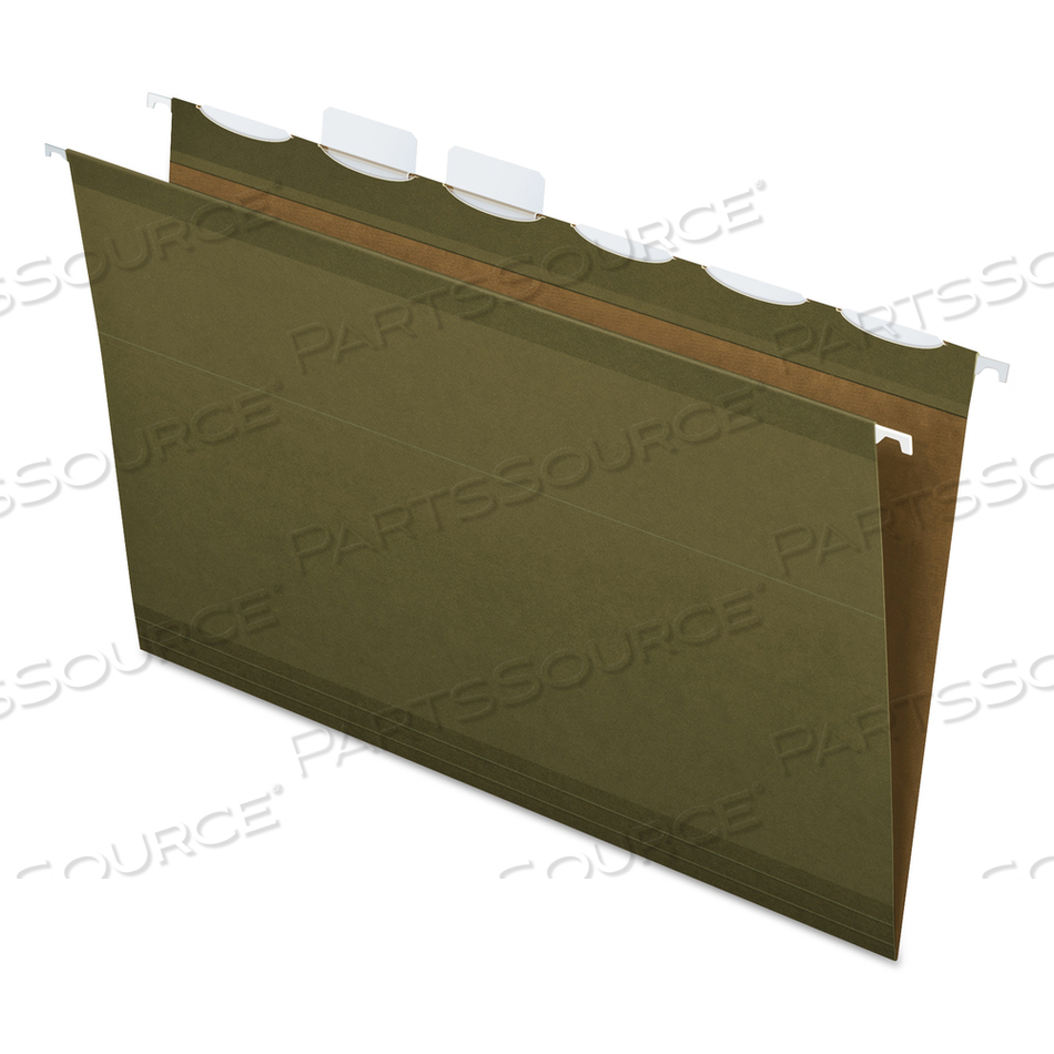 READY-TAB EXTRA CAPACITY REINFORCED COLORED HANGING FOLDERS, LETTER SIZE, 1/5-CUT TABS, STANDARD GREEN by Esselte Pendaflex Corp.