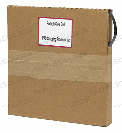 PORTABLE STEEL STRAPPING, REPLACEMENT COILS IN SELF DISPENSING CARTON, 1/2┐ X .020┐ X 200' by PAC Strapping Products Inc. PORTABLE STEEL STRAPPING, REPLACEMENT COILS IN SELF DISPENSING CARTON, 1/2┐ X .020┐ X 200' by PAC Strapping Products Inc.
